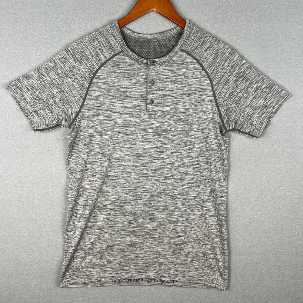 Lululemon Metal Vent Henley T Shirt Mens Small Heather Gray‎ Activewear Running